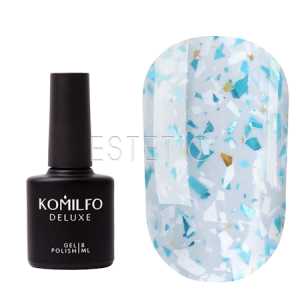 База Komilfo Glassy Base GB004 молочный с белыми, голубыми и золотыми хлопьями потали, 8 мл (срок годности до 07.2025г.)