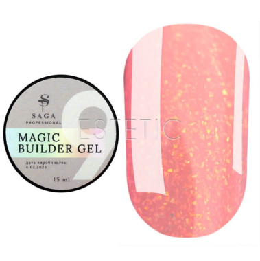 Гель SAGA Builder Gel magic 09 яркий персик с поталью красного золота хамелеон, 15 мл