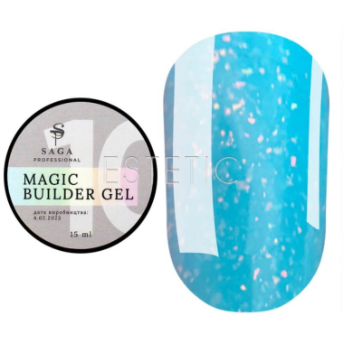 Гель SAGA Builder Gel magic 10 яркий голубой с поталью хамелеон,15 мл