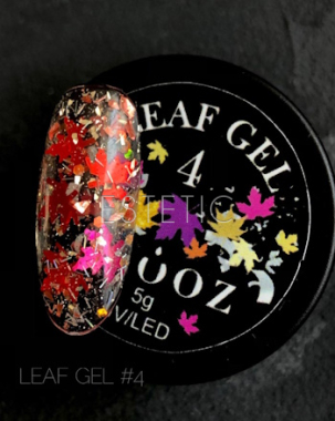 Гель для дизайна Crooz Leaf Gel №04 кленовые листочки фольгированные, красный+розовый+золото, 5 г