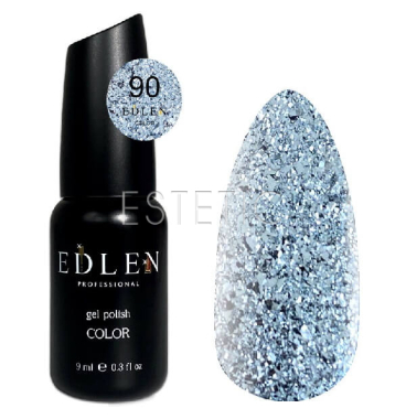 Гель-лак Edlen Color №090 прозорий з срібним гліттером, 9 мл