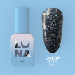 Гель-лак LUNA Color №121 чорний з гліттером та срібними блискітками, 13 мл