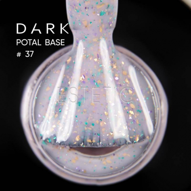 База Dark Pro Base Potal 37, 15 мл молочно-бузкова з дрібною з бірюзовою, золотою та бузковою поталлю