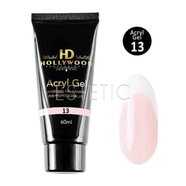 Акрил гель HD Hollywood Acryl Gel 13 молочно-розовый c микроблеском хамелеон, 60 мл