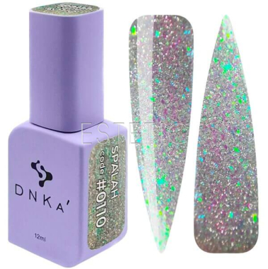 Гель-лак DNKa Gel Polish #0110 Spalah світловідбиваючий золотисто-зелений голографік на прозорому, 12 мл
