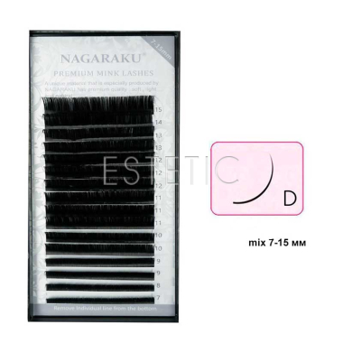 Ресницы Nagaraku Premium изгиб D 0,07 MIX 7-15мм, 16 рядов черные