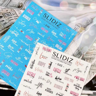 Cлайдери для нігтів SLIDIZ 046 на водній основі, кохання, Love, серця, слова, написи