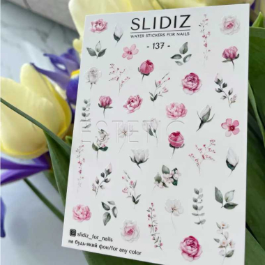 Слайдеры для ногтей SLIDIZ 137 на водной основе, пионы peonies