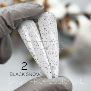 Гель-лак SAGA Black Snow 02 білий з чорними крихтами, 9 мл