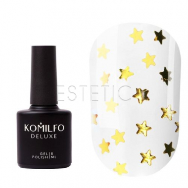 Топ Komilfo No Wipe Star Nails Gold Top з золотими зірочками з УФ фільтрами, 8 мл