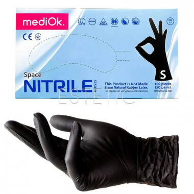 Перчатки нитриловые MediOk Black S, 3,3г x м2, черные попарно