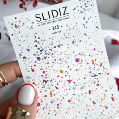 Cлайдери для нігтів SLIDIZ 245 на водній основі комбіновані фольгою золото, дотси, бризки, конфеті