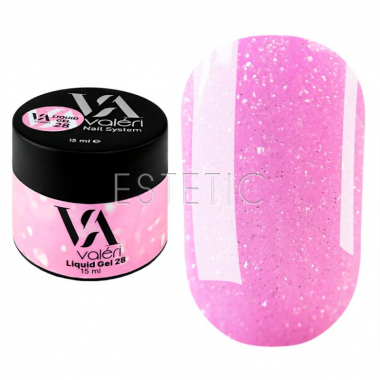 Рідкий гель Valeri Liquid Gel 028 яскравий рожево-лыловий з рожевими блискітками, 15 мл