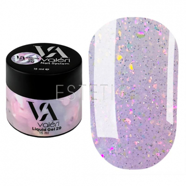 Жидкий гель Valeri Liquid Gel 029 сиреневый дымчастый с розовыми блесточками, 15 мл