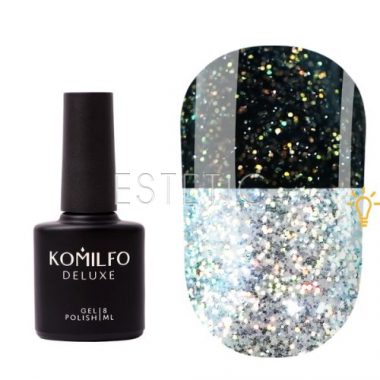 Топ для ногтей Komilfo Galaxy Top 001 светоотражающий, золотисто-розовые блестки, 8 мл