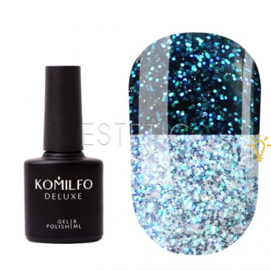 Топ для ногтей Komilfo Galaxy Top 004 светоотражающий, бирюзовые блестки, 8 мл