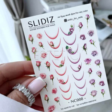 Cлайдери для нігтів SLIDIZ NC-008 без зайвої плівки, френч, троянди