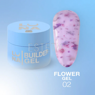 Гель для нігтів Lunamoon Flower Gel №2 Flower Gel №2 молочно-бузковий з бузковими сухоцвітами, 15 мл