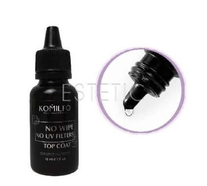 Komilfo No Wipe No UV-filters Top Coat - закріплювач для гель-лаку БЕЗ липкого шару, БЕЗ УФ-фільтрів, 30 мл
