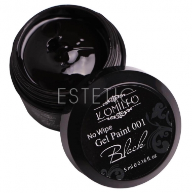 Komilfo No Wipe Gel Paint №001 Black - Гель-краска БЕЗ липкого слоя (черный), 5 мл